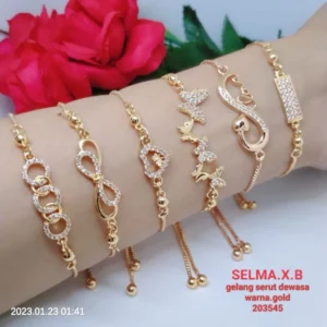 Gelang Serut Titanium Tembaga Rodium Perhiasan Lapis Emas Terlaris Termurah Tidak Mudah Luntur TGSR1