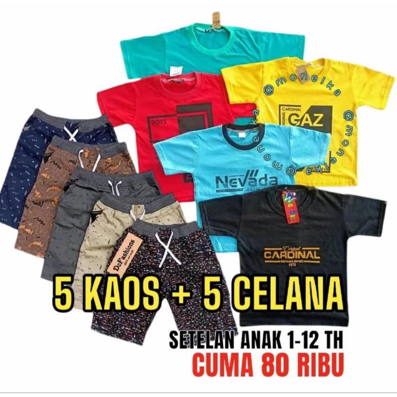 Promo Paket SeteLan Anak 80 Ribu Dapat 5 Setelan Anak 5 Baju+ 5 Celana Chinos Anak Cowok Cewek