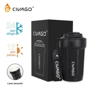 CIVAGO(13oz/385ml)Mug Kopi Stainless Steel dengan Lapisan Keramik dan Tutup Termos Vakum untuk Minuman Panas dan Dingin