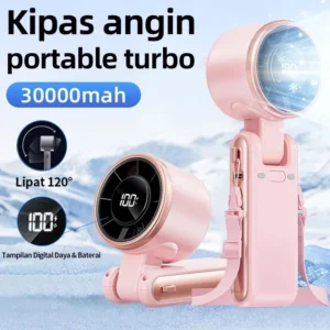 Kipas Angin Mini Portable Kipas Genggam Turbo Free Tali Bisa Dilipat Kapasitas Batrai 1800mAH Tahan 12 Jam