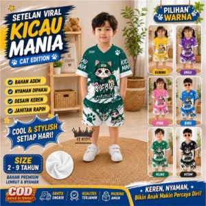 Exclusive Tamayokidss Setelan Anak Unisex Kucing Kicau Mania Viral Jersey Nyaman Dan Adem 1-7tahun