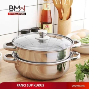 BMW Kitchen Ware - Panci Kukus Set Stainless Steel Panci Sup Steamer Ikan Bakpao Siomay 2 Susun 28Cm Tebal