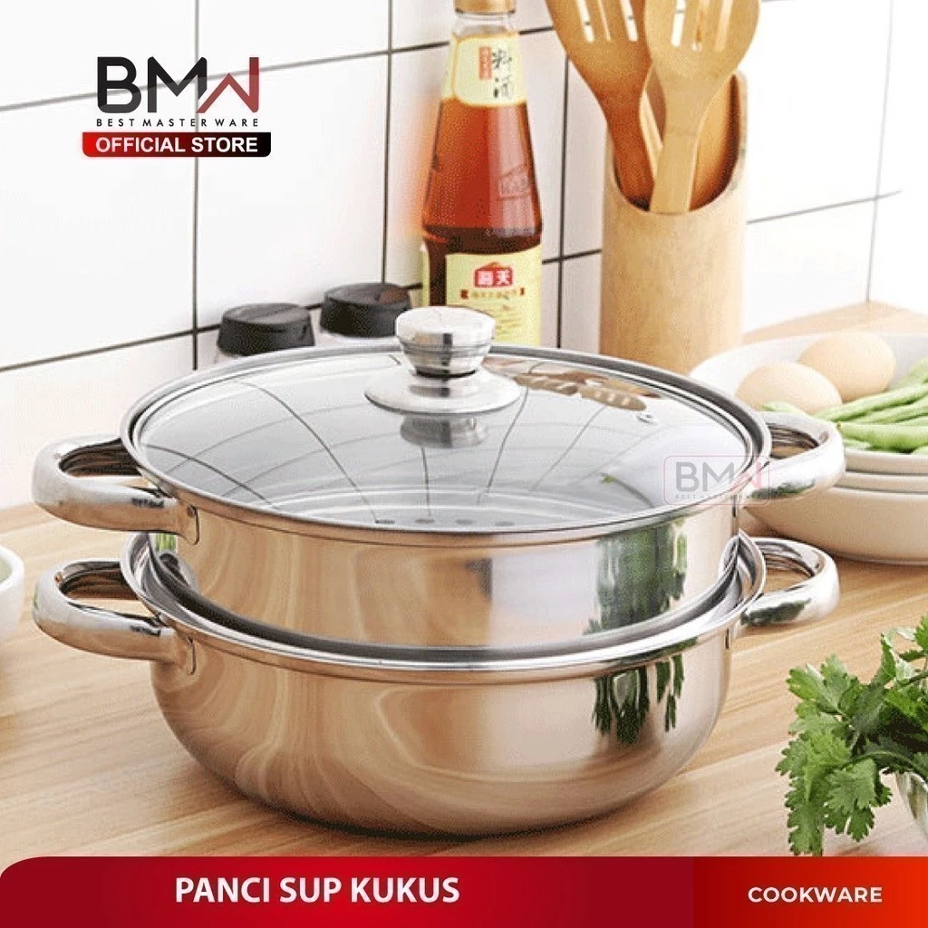 BMW Kitchen Ware - Panci Kukus Set Stainless Steel Panci Sup Steamer Ikan Bakpao Siomay 2 Susun 28Cm Tebal