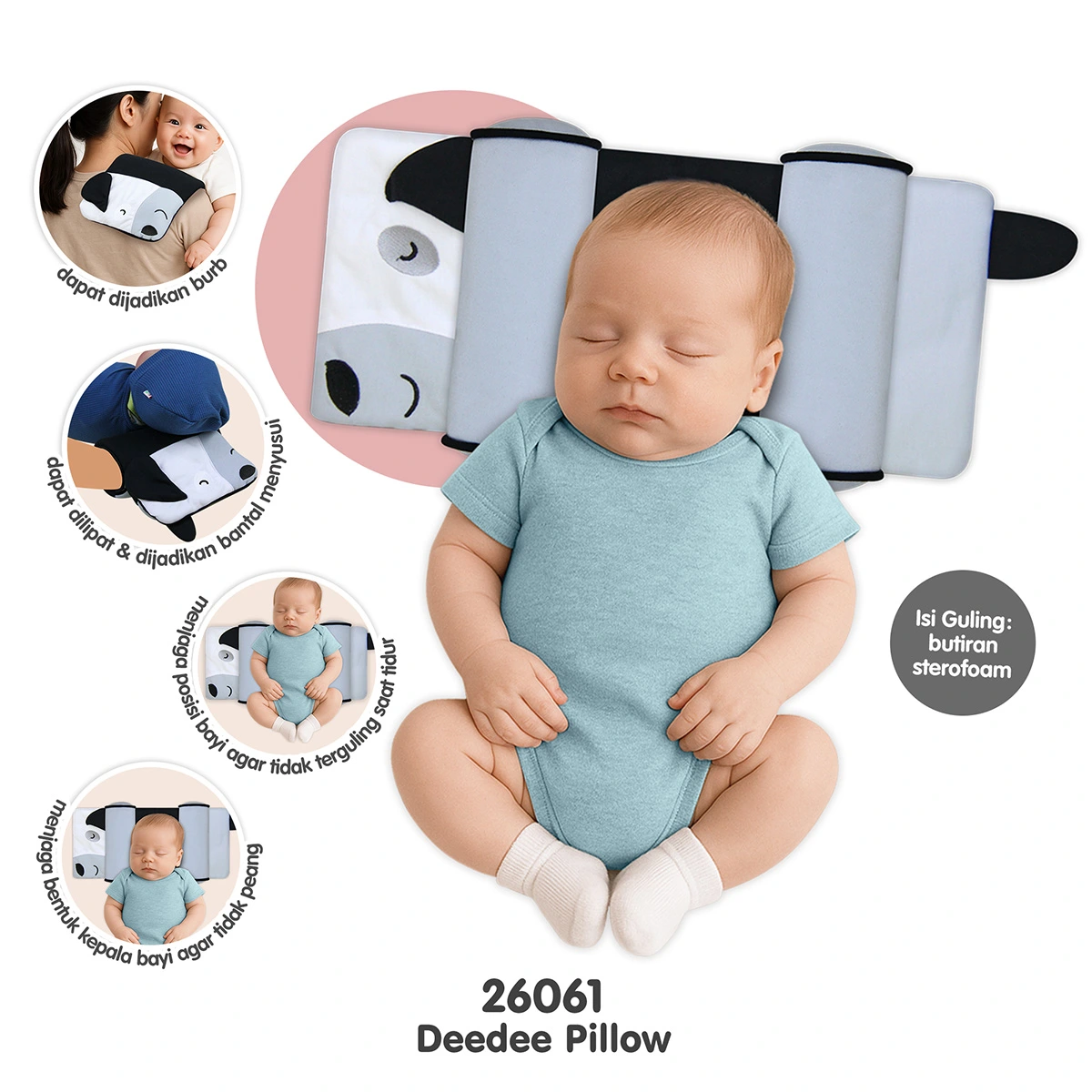 Kiddy 3in1 Multifunction Baby Pillow Sleep Positioner / Bantal Tidur Premium Bayi Lembut Nyaman - Image 8