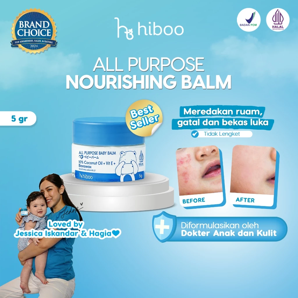Hiboo All Purpose Baby Balm 5g Travel Size with 10% Coconut Oil Vit E Beeswax - Natural Nourishing Moisturizer - Salep Anak Ruam Popok