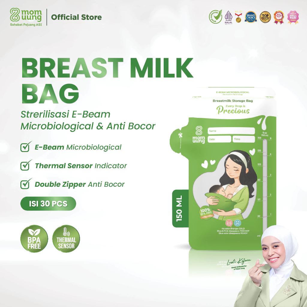 Mom Uung Pre-sterilized Kantong Asi 100ml isi 30pcs Double Zipper | Pre-sterilized Breastmilk Bag | Ada Indikator Suhu