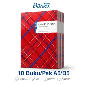 Bantex Buku Tulis Isi 10 Pcs Campus Day A5/B5 Notebook Catatan Jurnal Bergaris Cover Campus 1 Pack (10 Pcs)