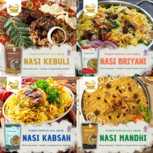 Beras Basmati 200gr Bumbu rempah halus instan 8gr nasi kebuli nasi biryani nasi mandhi briyani kebuli mandhi kabsyah india timur tengah nasi kebuli instan praktis sehat untuk 2-3 porsi bumbu rempah halus merek dapoer ua al fatih makanan nasi instan